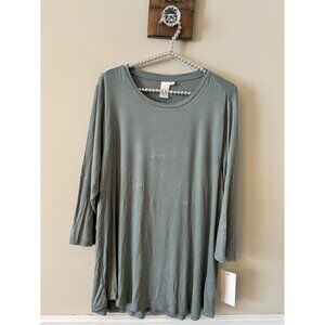 NWT Ady P Womens Plus Size 1X Green Tunic Top 3/4 Sleeve Soft